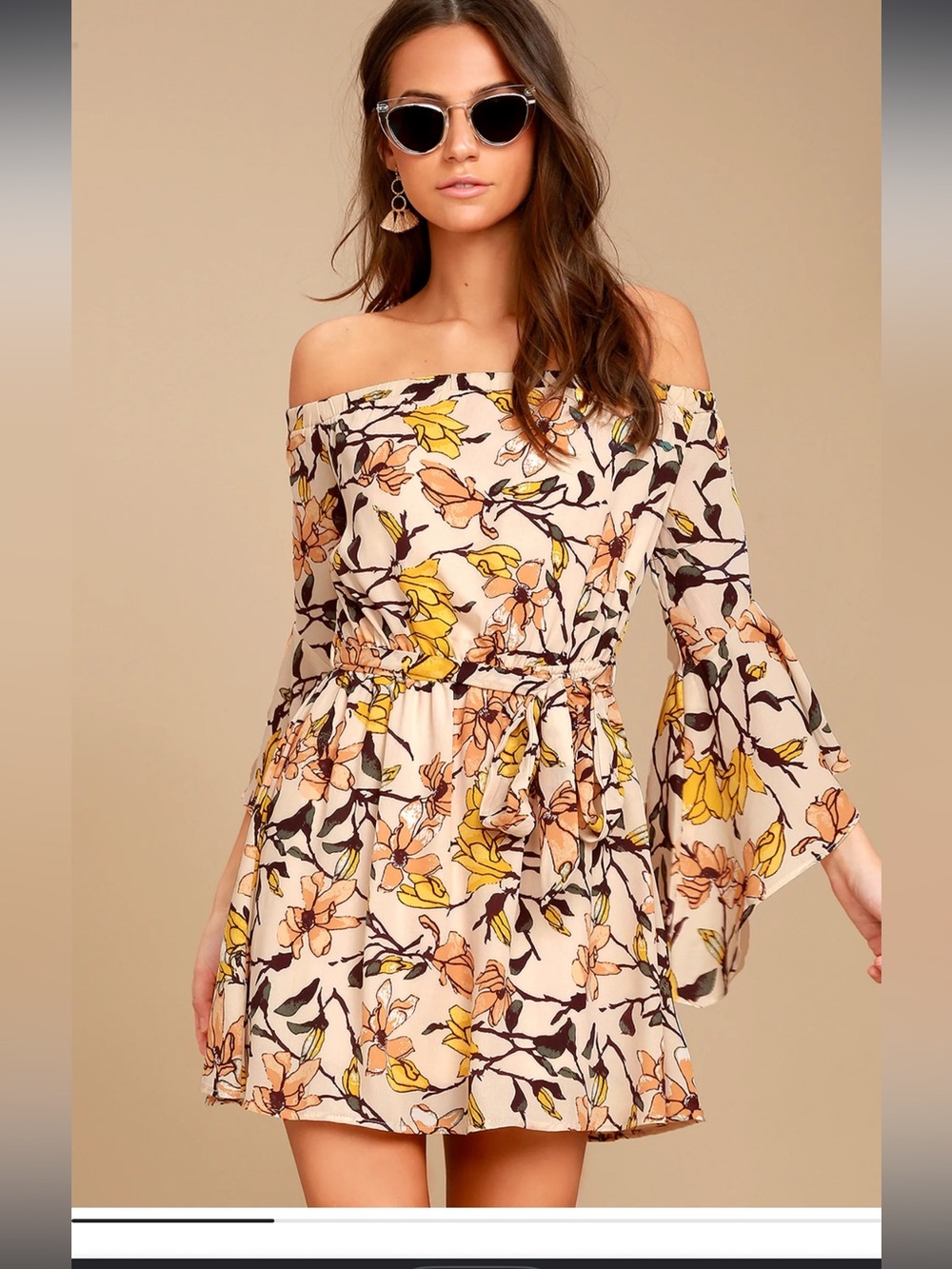 Lulus Blushing Blooms Blush Floral Print Off-the-Shoulder Dress Size Large
